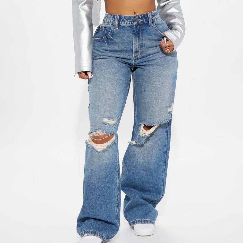 Fashion Nova Women Jeans SIZE 20 Straight Leg Message Received Loose Medium Wash